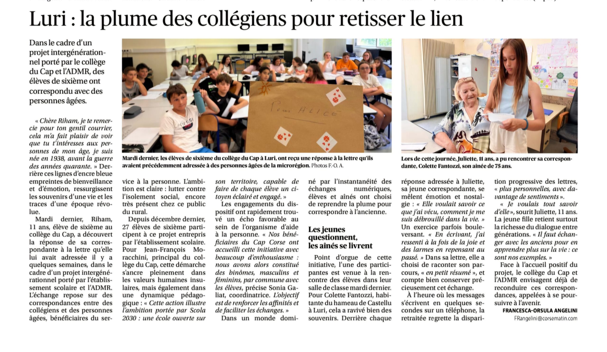 Corse-Matin – Collège du Cap/ADMR –